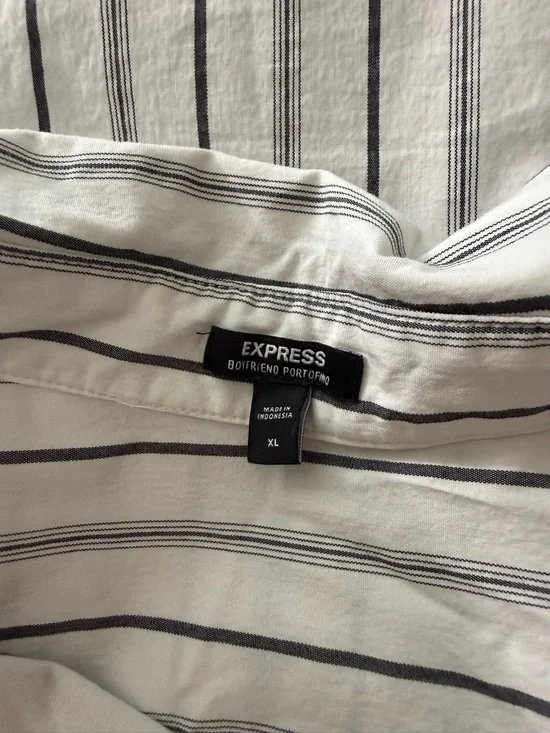 Express Stretch Cotton Poplin Striped Boyfriend Shirt - Picture 3 of 3